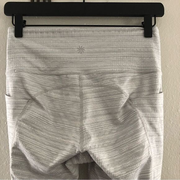 Athleta grey calf length white mesh panels yoga workout leggings women’s small - Picture 8 of 8
